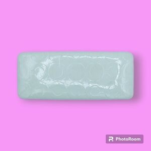 Coach Cream Embossed Logo Clam Hard Shell Eye Glasses Case